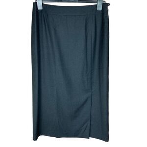 Carlisle Maxi Skirt A Line Wool Black Lined Side Zipper Front Back Slits 14